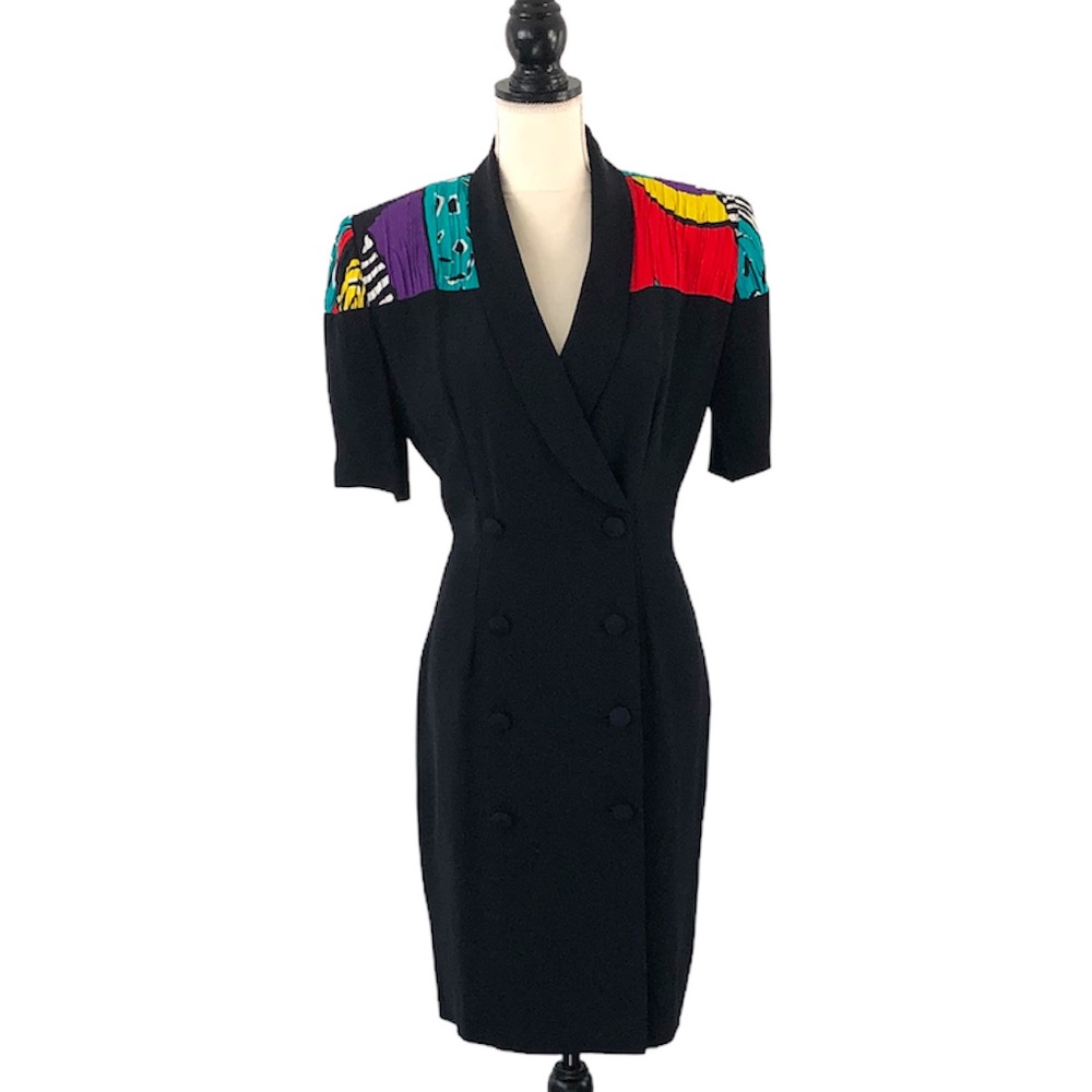 John Roberts Vintage 90s Black Coat Dress Size 7/8 - Picture 2 of 12